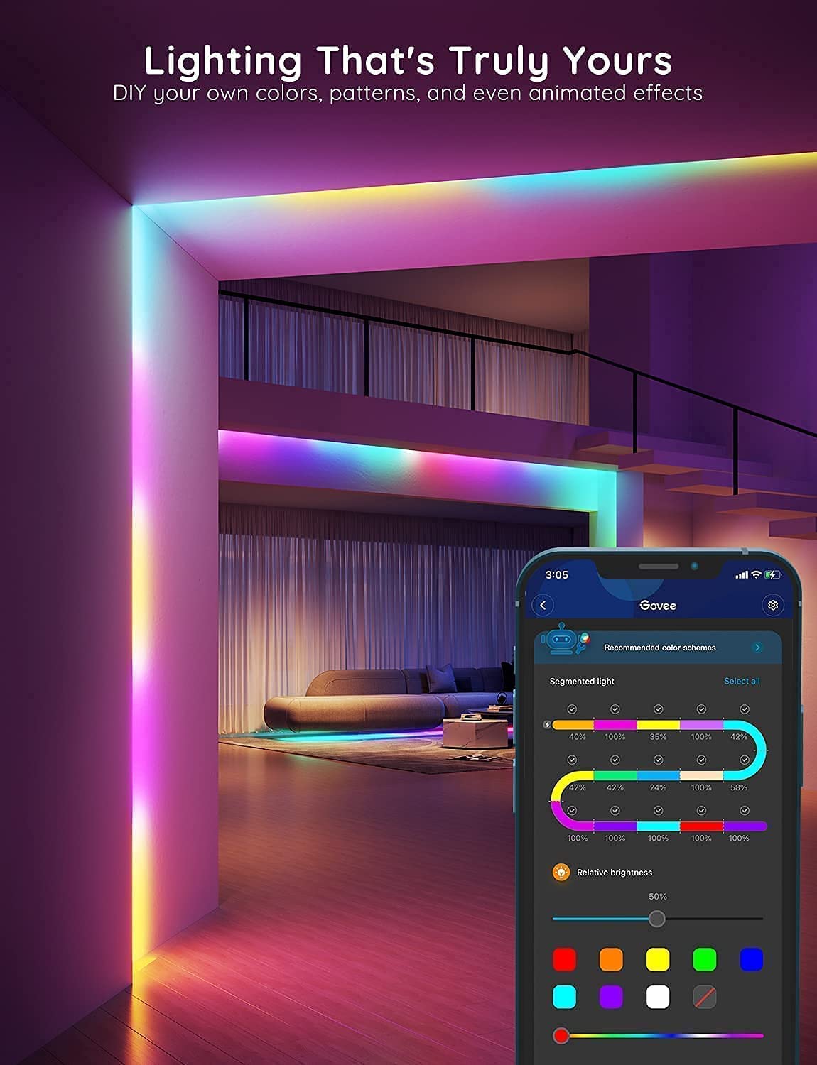  Govee Smart LED Strip Lights for Bedroom, 32.8ft WiFi LED Strip  Lighting Work with Alexa Google Assistant, 16 Million Colors with App  Control and Music Sync LED Lights for Christmas, 2